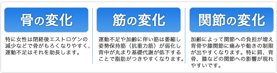 骨の変化　筋の変化　間接の変化